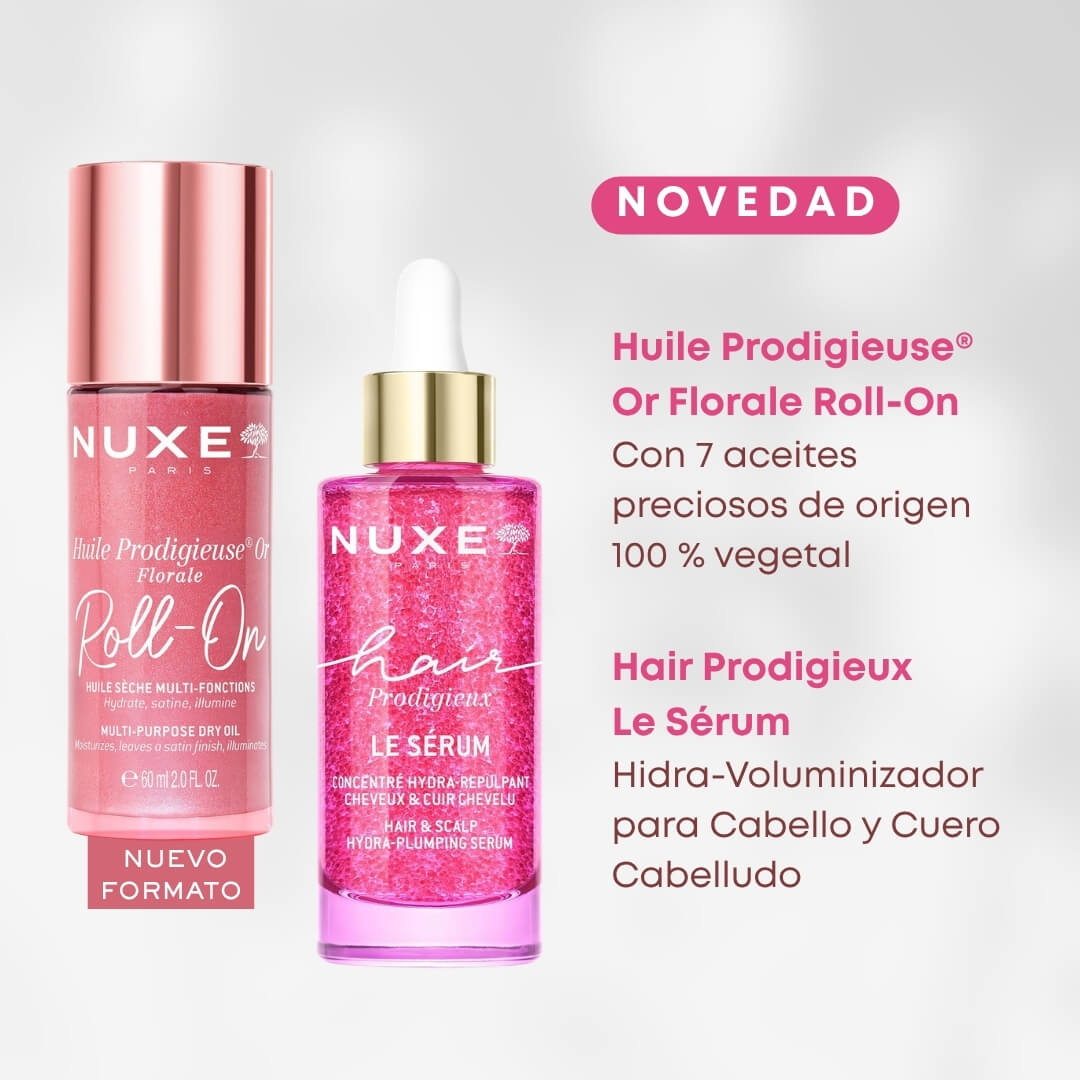 Novedad: Huile Prodigieuse®Or Florale Roll-on, con 7 aceites preciosos de origen 100 % vegetal, nuevo formato. Hair Prodigieux Le Sérum Hidra-Voluminizador para Cabello y Cuero Cabelludo.